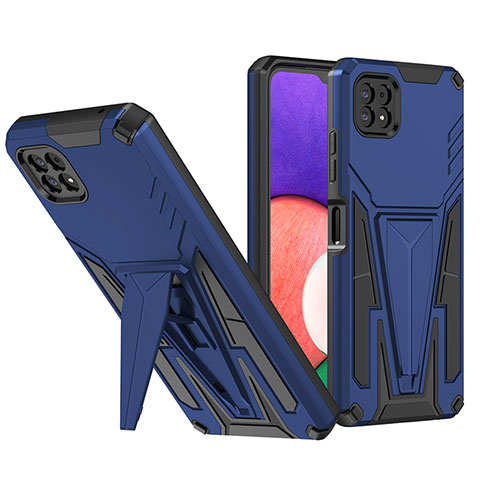 Coque Contour Silicone et Plastique Housse Etui Mat avec Support MQ1 pour Samsung Galaxy F42 5G Bleu