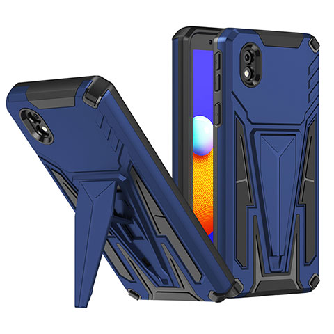 Coque Contour Silicone et Plastique Housse Etui Mat avec Support MQ1 pour Samsung Galaxy M01 Core Bleu