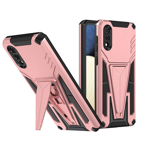 Coque Contour Silicone et Plastique Housse Etui Mat avec Support MQ1 pour Samsung Galaxy M02 Or Rose