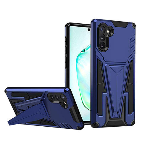 Coque Contour Silicone et Plastique Housse Etui Mat avec Support MQ1 pour Samsung Galaxy Note 10 5G Bleu