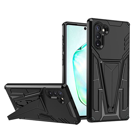 Coque Contour Silicone et Plastique Housse Etui Mat avec Support MQ1 pour Samsung Galaxy Note 10 5G Noir