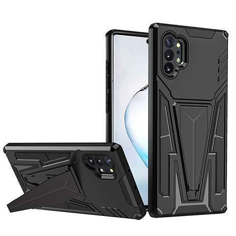 Coque Contour Silicone et Plastique Housse Etui Mat avec Support MQ1 pour Samsung Galaxy Note 10 Plus 5G Noir