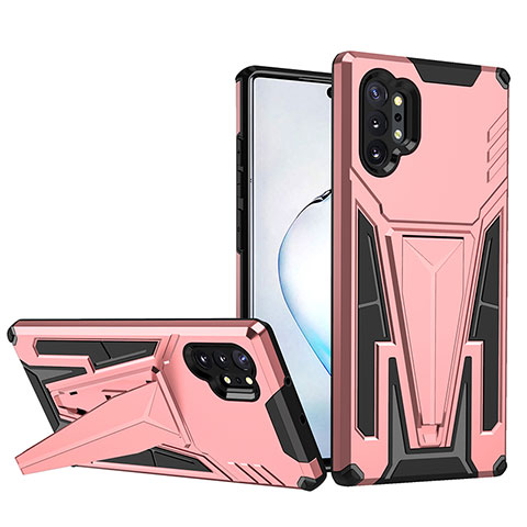 Coque Contour Silicone et Plastique Housse Etui Mat avec Support MQ1 pour Samsung Galaxy Note 10 Plus 5G Or Rose