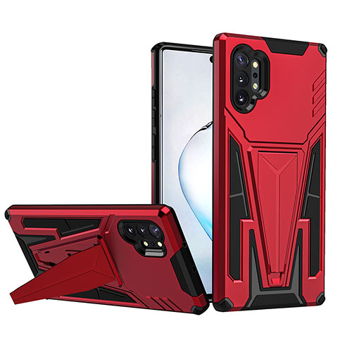 Coque Contour Silicone et Plastique Housse Etui Mat avec Support MQ1 pour Samsung Galaxy Note 10 Plus 5G Rouge