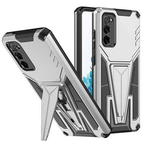 Coque Contour Silicone et Plastique Housse Etui Mat avec Support MQ1 pour Samsung Galaxy S20 FE 5G Argent