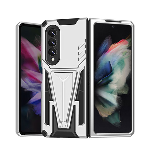 Coque Contour Silicone et Plastique Housse Etui Mat avec Support MQ1 pour Samsung Galaxy Z Fold3 5G Argent