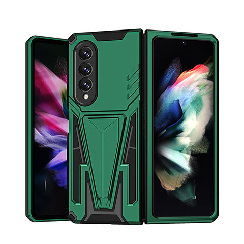 Coque Contour Silicone et Plastique Housse Etui Mat avec Support MQ1 pour Samsung Galaxy Z Fold3 5G Vert