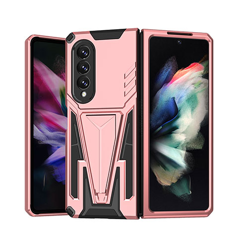 Coque Contour Silicone et Plastique Housse Etui Mat avec Support MQ1 pour Samsung Galaxy Z Fold4 5G Or Rose