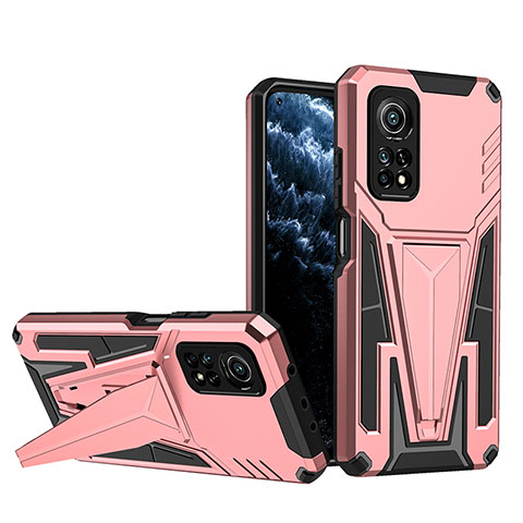 Coque Contour Silicone et Plastique Housse Etui Mat avec Support MQ1 pour Xiaomi Mi 10T 5G Or Rose