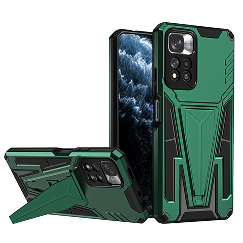 Coque Contour Silicone et Plastique Housse Etui Mat avec Support MQ1 pour Xiaomi Mi 11i 5G (2022) Vert