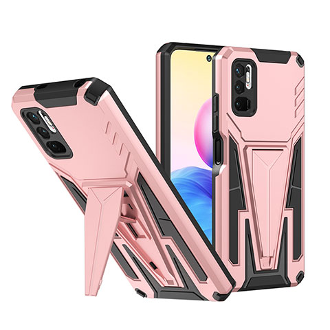 Coque Contour Silicone et Plastique Housse Etui Mat avec Support MQ1 pour Xiaomi POCO M3 Pro 5G Or Rose