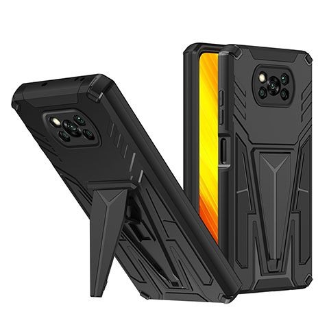 Coque Contour Silicone et Plastique Housse Etui Mat avec Support MQ1 pour Xiaomi Poco X3 Noir