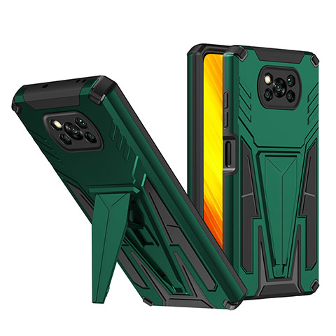 Coque Contour Silicone et Plastique Housse Etui Mat avec Support MQ1 pour Xiaomi Poco X3 Vert