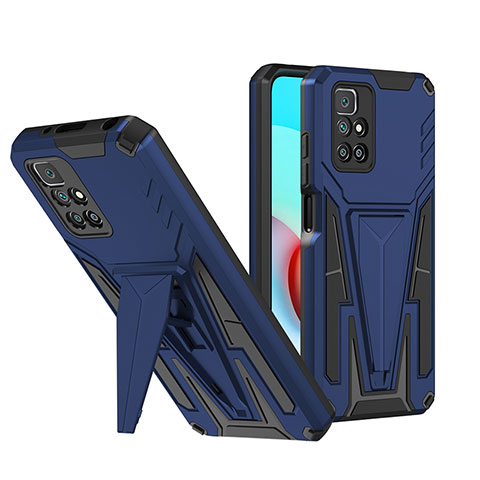 Coque Contour Silicone et Plastique Housse Etui Mat avec Support MQ1 pour Xiaomi Redmi 10 (2022) Bleu