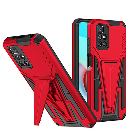 Coque Contour Silicone et Plastique Housse Etui Mat avec Support MQ1 pour Xiaomi Redmi 10 (2022) Rouge