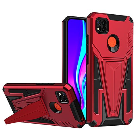 Coque Contour Silicone et Plastique Housse Etui Mat avec Support MQ1 pour Xiaomi Redmi 9 Activ Rouge