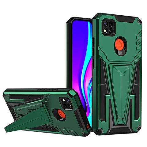 Coque Contour Silicone et Plastique Housse Etui Mat avec Support MQ1 pour Xiaomi Redmi 9 Activ Vert