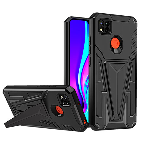 Coque Contour Silicone et Plastique Housse Etui Mat avec Support MQ1 pour Xiaomi Redmi 9 India Noir