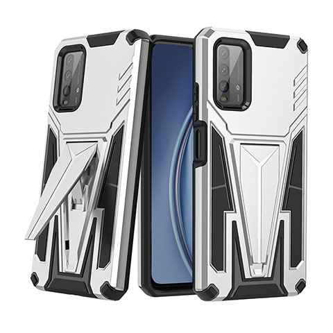 Coque Contour Silicone et Plastique Housse Etui Mat avec Support MQ1 pour Xiaomi Redmi 9 Power Argent