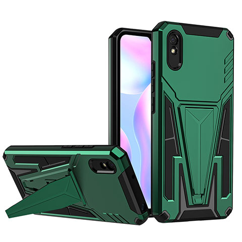 Coque Contour Silicone et Plastique Housse Etui Mat avec Support MQ1 pour Xiaomi Redmi 9A Vert