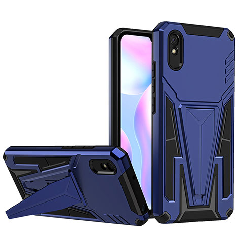 Coque Contour Silicone et Plastique Housse Etui Mat avec Support MQ1 pour Xiaomi Redmi 9AT Bleu