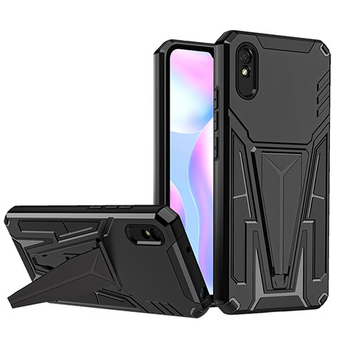 Coque Contour Silicone et Plastique Housse Etui Mat avec Support MQ1 pour Xiaomi Redmi 9AT Noir