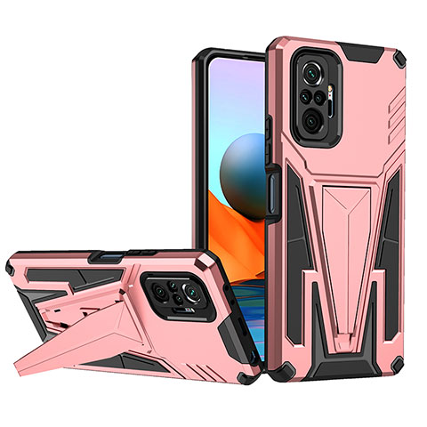 Coque Contour Silicone et Plastique Housse Etui Mat avec Support MQ1 pour Xiaomi Redmi Note 10 Pro 4G Or Rose