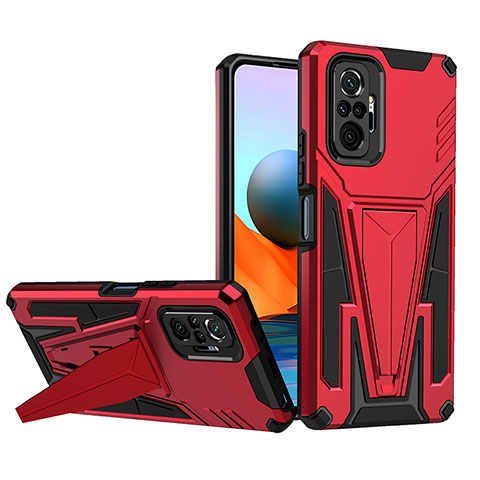 Coque Contour Silicone et Plastique Housse Etui Mat avec Support MQ1 pour Xiaomi Redmi Note 10 Pro 4G Rouge