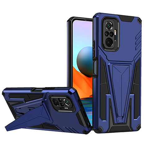 Coque Contour Silicone et Plastique Housse Etui Mat avec Support MQ1 pour Xiaomi Redmi Note 10 Pro Max Bleu