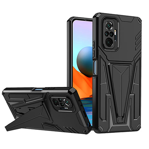 Coque Contour Silicone et Plastique Housse Etui Mat avec Support MQ1 pour Xiaomi Redmi Note 10 Pro Max Noir