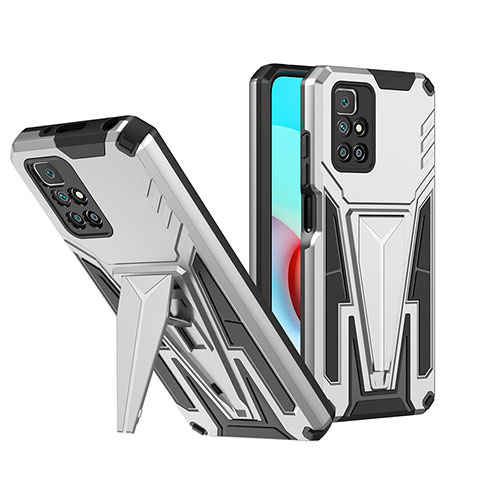 Coque Contour Silicone et Plastique Housse Etui Mat avec Support MQ1 pour Xiaomi Redmi Note 11 4G (2021) Argent