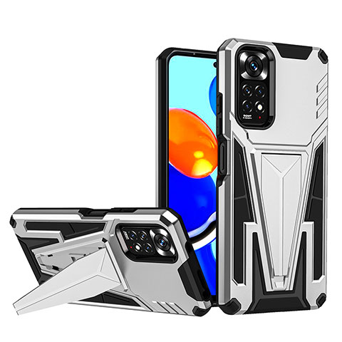 Coque Contour Silicone et Plastique Housse Etui Mat avec Support MQ1 pour Xiaomi Redmi Note 11 4G (2022) Argent