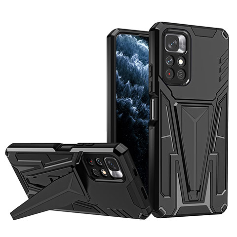 Coque Contour Silicone et Plastique Housse Etui Mat avec Support MQ1 pour Xiaomi Redmi Note 11 5G Noir