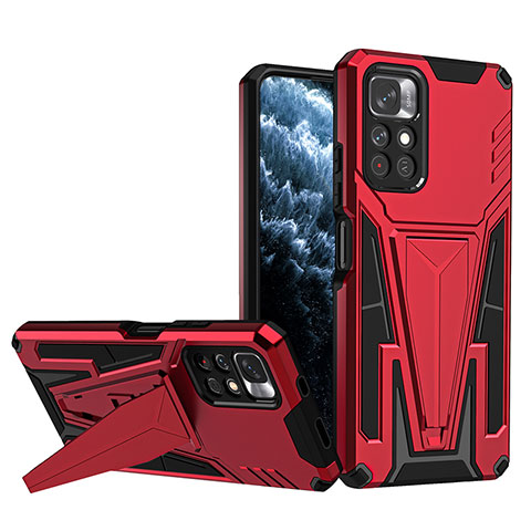 Coque Contour Silicone et Plastique Housse Etui Mat avec Support MQ1 pour Xiaomi Redmi Note 11 5G Rouge