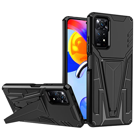 Coque Contour Silicone et Plastique Housse Etui Mat avec Support MQ1 pour Xiaomi Redmi Note 11 Pro 4G Noir