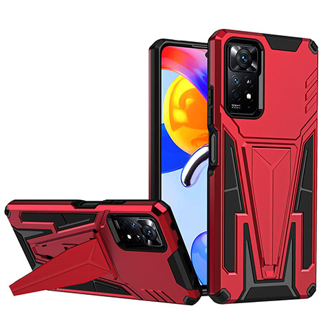 Coque Contour Silicone et Plastique Housse Etui Mat avec Support MQ1 pour Xiaomi Redmi Note 11 Pro 4G Rouge