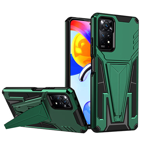 Coque Contour Silicone et Plastique Housse Etui Mat avec Support MQ1 pour Xiaomi Redmi Note 11 Pro 4G Vert