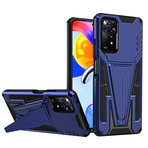 Coque Contour Silicone et Plastique Housse Etui Mat avec Support MQ1 pour Xiaomi Redmi Note 11 Pro 5G Bleu