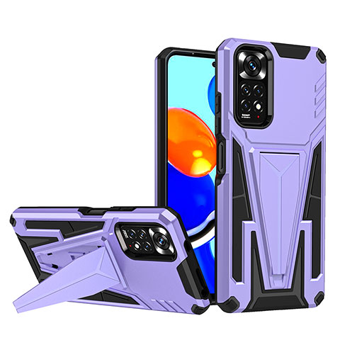 Coque Contour Silicone et Plastique Housse Etui Mat avec Support MQ1 pour Xiaomi Redmi Note 11S 4G Violet