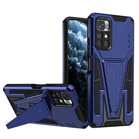 Coque Contour Silicone et Plastique Housse Etui Mat avec Support MQ1 pour Xiaomi Redmi Note 11S 5G Bleu