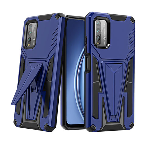 Coque Contour Silicone et Plastique Housse Etui Mat avec Support MQ1 pour Xiaomi Redmi Note 9 4G Bleu