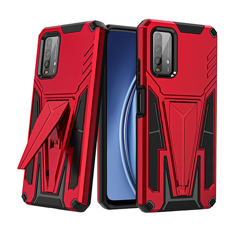 Coque Contour Silicone et Plastique Housse Etui Mat avec Support MQ1 pour Xiaomi Redmi Note 9 4G Rouge