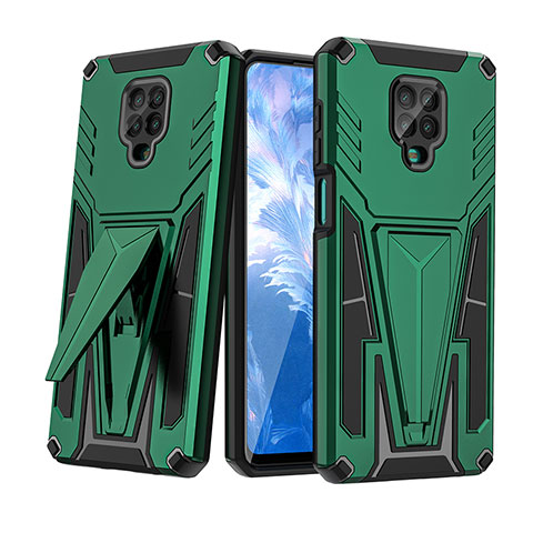 Coque Contour Silicone et Plastique Housse Etui Mat avec Support MQ1 pour Xiaomi Redmi Note 9 Pro Vert