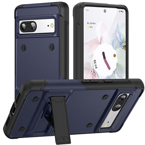 Coque Contour Silicone et Plastique Housse Etui Mat avec Support MQ2 pour Google Pixel 7 5G Bleu