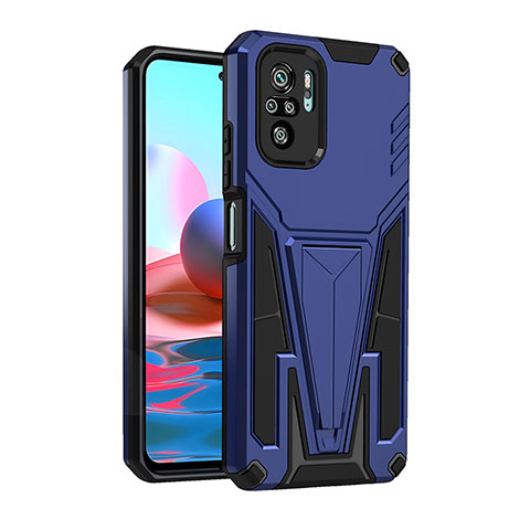 Coque Contour Silicone et Plastique Housse Etui Mat avec Support MQ2 pour Xiaomi Poco M5S Bleu