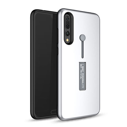 Coque Contour Silicone et Plastique Housse Etui Mat avec Support P01 pour Huawei P20 Pro Blanc