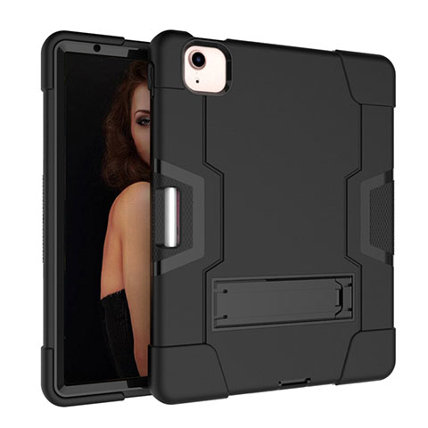 Coque Contour Silicone et Plastique Housse Etui Mat avec Support pour Apple iPad Air 10.9 (2020) Noir