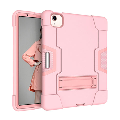 Coque Contour Silicone et Plastique Housse Etui Mat avec Support pour Apple iPad Air 4 10.9 (2020) Rose