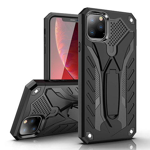 Coque Contour Silicone et Plastique Housse Etui Mat avec Support pour Apple iPhone 11 Pro Noir