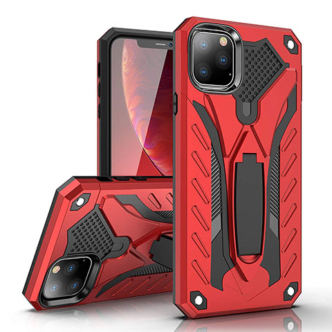 Coque Contour Silicone et Plastique Housse Etui Mat avec Support pour Apple iPhone 11 Pro Rouge